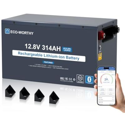 ECO-WORTHY Batteria EnergyRock LiFePO4 da 12 V, 314 Ah Capacità di 4019 Wh con Bluetooth e interruttore di sicurezza, resistente alle alte temperature e alle basse temperature ECO-WORTHY Batteria EnergyRock LiFePO4 da 12 V, 314 Ah Capacità di 4019 Wh con Bluetooth e interruttore di sicurezza, resistente alle alte temperature e alle basse temperature