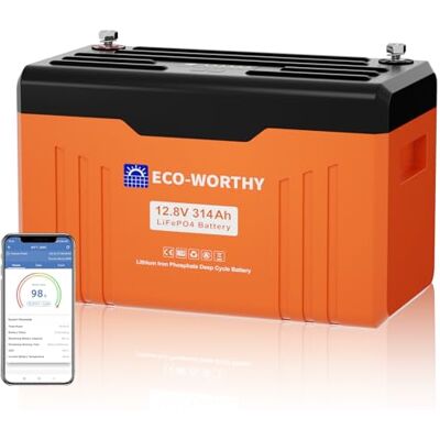 ECO-WORTHY LiFePO4 Batteria 12V 314Ah EnergyTrek BMS, Bluetooth, display, 15000 cicli, 4019Wh, per camper e pannelli solari. ECO-WORTHY LiFePO4 Batteria 12V 314Ah EnergyTrek BMS, Bluetooth, display, 15000 cicli, 4019Wh, per camper e pannelli solari.