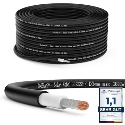RedStar24 Cavo Solare Premium 6mm² Nero 20m Resistente ai UV, Fotovoltaico, per Pannello Solare, Inverter, Regolatore Alta Performance, Durevole RedStar24 Cavo Solare Premium 6mm² Nero 20m Resistente ai UV, Fotovoltaico, per Pannello Solare, Inverter, Regolatore Alta Performance, Durevole