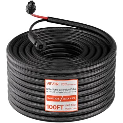 VEVOR Cavo di Prolunga per Pannello Solare Lunghezza 30,48 m Calibro 10 AWG, Cavo per Sistema Fotovoltaico con Guiana Protettiva Ignifuga Impermeabile IP67 Prolunga con Connettore per Camper Barche VEVOR Cavo di Prolunga per Pannello Solare Lunghezza 30,48 m Calibro 10 AWG, Cavo per Sistema Fotovoltaico con Guiana Protettiva Ignifuga Impermeabile IP67 Prolunga con Connettore per Camper Barche