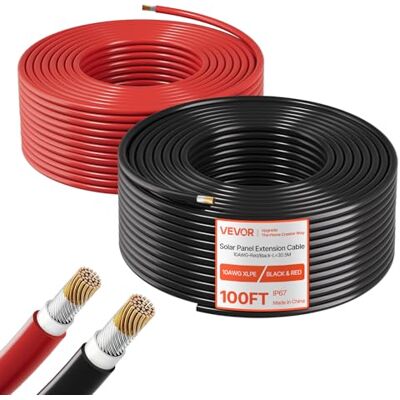 VEVOR Cavo di Prolunga per Pannello Solare Cavo Prolunga Sistema Fotovoltaico 30,48 m Nero+Rosso Camper Corrente 30 A Temperatura -40°C a 90°C IP67 Tensione CC 1500V Corrente Nominale 30 A VEVOR Cavo di Prolunga per Pannello Solare Cavo Prolunga Sistema Fotovoltaico 30,48 m Nero+Rosso Camper Corrente 30 A Temperatura -40°C a 90°C IP67 Tensione CC 1500V Corrente Nominale 30 A