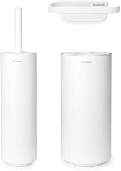 Brabantia Mindset Set 3 Accessori da Bagno Scopino, Portarotolo e Dispenser Carta Igienica Resistente alla Corrosione Materiale di Fissaggio Incluso Set da Bagno Fresh White