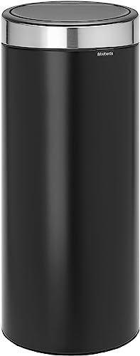 Brabantia Touch Bin New Pattumiera con Coperchio Inox Satinato Anti-Impronte, Metallo, 30 l, Nero Opaco