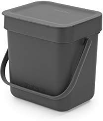 Brabantia Sort & Go Composteur Cuisine Gris (3L) Poubelle de table avec Couvercle et Poignée