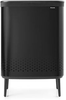 Brabantia Portabiancheria Bo Hi 2 x 45L Cestino per panni sporchi 2 scomparti Apertura rapida Sacchetto di cotone rimovibile Portatile e igienico Per camera da letto e bagno Matt Black