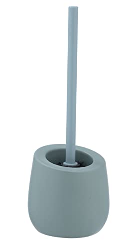 Wenko Spazzolino da bagno Badi blugrigio ceramica Portascopino WC con ciuffo in silicone e puliscibordo, Ceramica, 13.5 x 38 x 13.5 cm, Blu