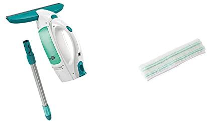 Leifheit Dry & Clean Set Lavavetri elettrico con manico per lavaggio a 360°, Tergivetro professionale fino a 35 min con 1 carica, Tira acqua da doccia & Copertura di ricambioWindow Washer M