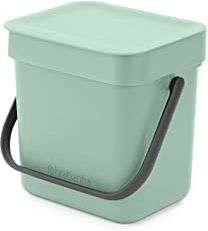 Brabantia Pattumiera Sort & Go 3L Piccolo Cestino per la Raccolta Differenziata Coperchio Aperto Maniglia per il Trasporto al Piano di Lavoro o Sotto la Cucina Jade Green 19 x 14 x 18 cm