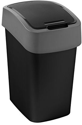 Curver 229415 Flip Bin Pattumiera plastica Nero/Argento 26 x 34 x 47 cm, 25 l