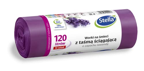 Stella McCartney STELLA  Sacchetti per la spazzatura con cordino, 120 l, 10 pezzi, profumo di lavanda, sacchetti per la spazzatura domestica, per ufficio, in pellicola LDPE, colore: lavanda/viola