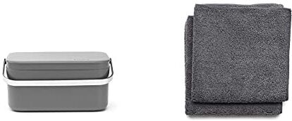 Brabantia Sink Side Contenitore per Organico, Dark Grey, 12.7 X 22.1 X 10.7 Cm & Sink Side Set Panni Pulizia, Microfibra, Grigio (Dark Grey), 30 X 30 X 0.5 Cm, 2 unità