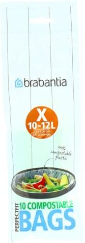 Brabantia Pattumiera compostabile PerfectFit, misura X, 10-12L, 10 sacchetti per rotolo, Bianco