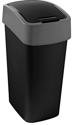 Curver Flip Bin Pattumiera in plastica, 50 l, 29,4 x 37,6 x 65,3 cm, Colore: Nero/Argento