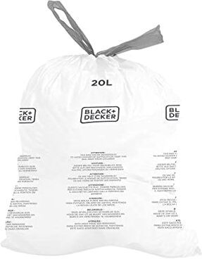 Black & Decker Sacchetti della Spazzatura da 20 L con Nastro, Confezione da 20, Bianco, White