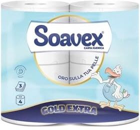 Generic SOAVEX Rotoli maxi Carta igienica soavex gold extra 3 veli 350 strappi pura cellulosa a rotolo finitura decorata (1 cf da 4 rotoli)