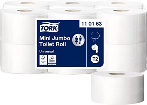 Tork Rotoli di Carta Igienica Mini Jumbo Advanced a lunga durata, compatibile con sistema T2 Mini, 1 velo, 1 conf. x 12 rotoli (12 x 240 m), 1714 strappi x rotolo, bianco