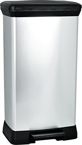 Curver , Pattumiera Deco Bin con Chiusura Assistita, Grigio Metalizzato, 50 L, 39x29x73H cm