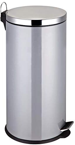 PREMIER Housewares Pattumiera a Pedale – 30 Litri – Argento/Acciaio Inox, H65 x W30 x D36cm