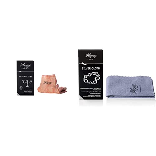 Hagerty Silver Gloves Guanti detergenti per argento con antiossidante 1 paio I Guanti in cotone impregnato per lucidare & Silver Cloth Panno detergente per gioielli 36x30cm