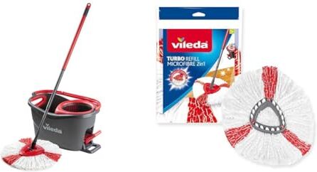 Vileda Turbo Mop Easy Wring & Clean con secchio a pedale, manico telescopico da 85-130 cm 2in1 fiocco ricambio, confezione da 1, adatto ai sistemi Turbo e Turbo Smart