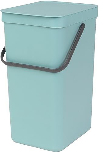 Brabantia Sort & Go Poubelle Recyclage Cuisine Menthe (16L) avec Couvercle et Poignée (support mural inclus) Gratuite Sacs Poubelle PerfectFit inclus