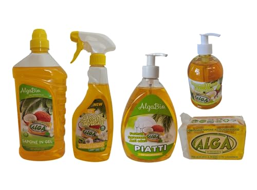 Generico Alga sapone ecologico biodegradabile ipoallergenico per bucato a mano e lavatrice piatti cucina- Box da 5 pezzi