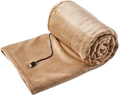 Rubu22a Coperta elettrica piccola, 160 x 80 cm, con USB, per letto, divano e campeggio, coperta termica, a risparmio energetico e lavabile, in tinta unita (B1-giallo, 160 x 80 cm)