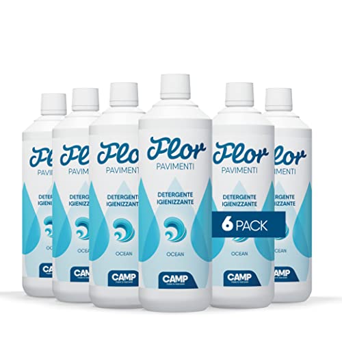 CAMP ‎ FLOR OCEAN, detergente igienizzante concentrato adatto per tutti i tipi di pavimenti; gradevole profumo di Acqua Marina, 1000 ml