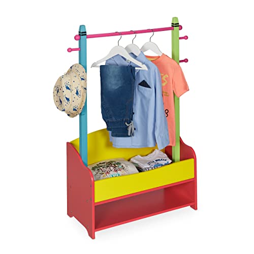 Relaxdays Stand Appendiabiti per Bambini, con Scomparto Doppio, Guardaroba a Giorno, HxLxP: 100,5x71x30 cm, Colorato, Legno ingegnerizzato Pino