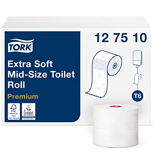 Tork Rotoli Carta Igienica Extra Soft Mid-Size Premium, compatibili con sistema T6, 3 veli, 1 conf. x 27 rotoli (27x 70 m), bianco