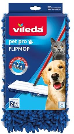 Vileda Ricambio Flip Mop-Pulisce e Illumina Tutti i Tipi di Pavimenti, Poliestere, Bianco e Blu