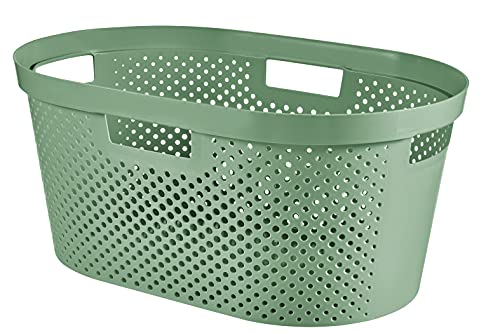 Curver Infinity Dots Cesto portabiancheria rettangolare 100% riciclato, 40 litri, colore: Verde