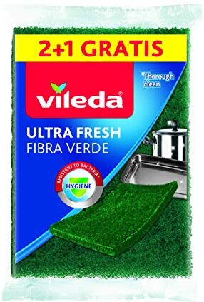 Vileda Ultra Fresh Fibra Verde Spugna, Formato 2+1