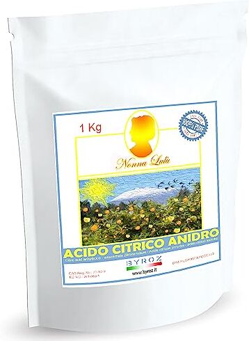 BYROZ Acido Citrico Per Pulizia Calcare. Biologico, Multiuso, 100% Naturale, Efficace, Ecocompatibile, Sostenibile. Ideale come Anticalcare lavatrice e Brillantante. Acido citrico alimentare (1Kg)