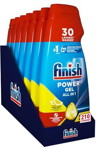 Finish Powergel Gel Detersivo per Lavastoviglie Liquido, Multiazione, Poteri Sgrassanti, Limone, Multicolore, 7 Unità, Confezione da 1