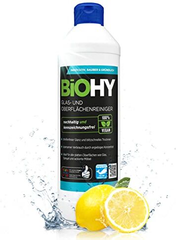 BIOHY Detergente per vetri e superfici (Bottiglia da 500ml)   Detergente concentrato a base di alcool   Detergente biologico professionale (Oberflächenreiniger)