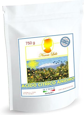 BYROZ Acido Citrico Per Pulizia Calcare. Biologico, Multiuso, 100% Naturale, Efficace, Ecocompatibile, Sostenibile. Ideale come Anticalcare lavatrice e Brillantante. Acido citrico alimentare (750g)