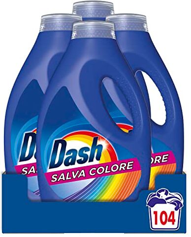 DASH Detersivo Liquido Lavatrice, 104 Lavaggi (4x26), Salva Colore, Mantiene Vivaci I Colori, Efficace A Freddo E In Cicli Brevi