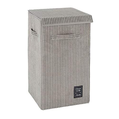 Wenko Cesto portabiancheria Cora con Coperchio, 3 Manici, capacità 63 l, 100% Poliestere, Grigio, 33 x 33 x 58 cm