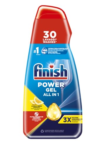 Finish Powergel, Gel Detersivo Per Lavastoviglie Liquido, Multiazione, Poteri Sgrassanti, Limone, Confezione Da 30 Lavaggi 600 ml