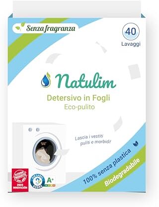 Natulim Detersivo in strisce per lavatrice (40 lavaggi) Include effetto morbidi, ecologico, anallergico, Zero Waste, Made in EU Set pulito e morbido senza sporcare il pianeta (Senza Profumo)