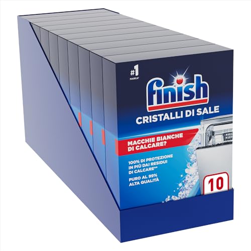 Finish Sale per lavastoviglie, Additivo per Lavastoviglie in cristalli di Sale per proteggere dal calcare e dalle macchie d'acqua, 10 confezioni da 920 gr (9,2kg)