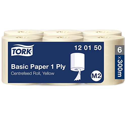 Tork Carta per asciugatura Universal, compatibile con il sistema M2 (ad estrazione centrale maxi), 1 velo, 1 x 6 rotoli (6 x 300 m), colore giallo