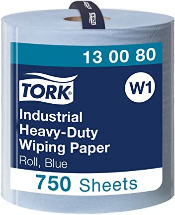 Tork Carta ultraresistente per asciugatura industriale QuickDryPremium, compatibile con il sistema W1 (da terra o da parete), 3 veli, 1 conf. x 1 rotolo (1 x 255 m), colore blu