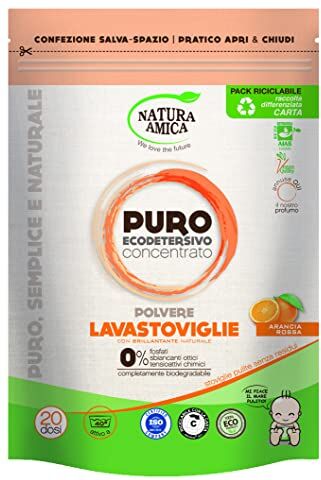 NATURA AMICA PURO ECO DETERSIVO CONCENTRATO POLVERE LAVASTOVIGLIE ARANCIA ROSSA 250GR