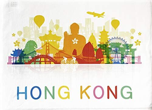 Half a Donkey Colourful Hong Kong Skyline Large Cotton Tea Towel