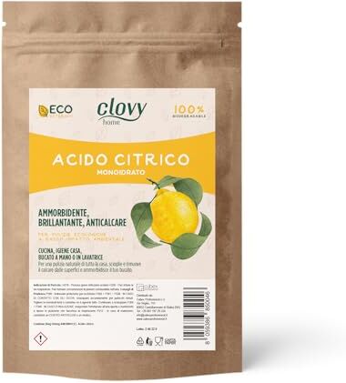 cubex professional Clovy Acido Citrico 5 KG Ammorbidente, Brillantante e Anticalcare. 100% Puro per Pulizie Ecologiche e Naturali della Lavatrice e della Casa