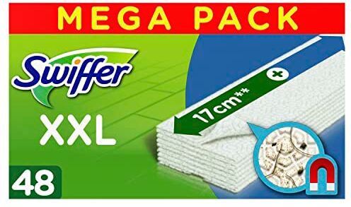 Swiffer Panni Catturapolvere, 48 Panni Microfibra XXL, Cattura e Blocca 3 Volte Più Polvere, Sporco e Peli Rispetto a  Tradizionale, Ottimo per Tutti i Tipi di Pavimenti, Maxi Formato