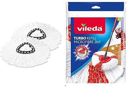 Vileda Easywring & Clean Teste Di Ricambio, Pacco Da 2 & Turbo 2In1 Fiocco Ricambio Per Sistema Lavapavimenti Turbo, Easy Wring & Clean, Microfibra 100%, Bianco/Rosso, Confezione Da 1