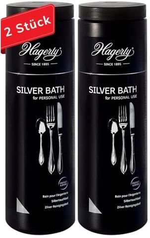 Hagerty Set di 2 bagni a immersione in argento con protezione antiossidante da 580 ml, efficace detergente per argenteria per posate in argento e metallo argentato, bagno per la pulizia dell'argento